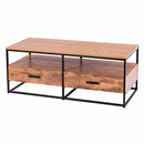 47" 2-Tier Cocktail Coffee Table Metal Desk Shelf Storage Bedroom W/2 Drawer Home Furniture HW59331
