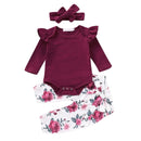 Baby Girl Clothes  Long Flare Sleeve Romper Tops Flower Print Trousers Headband 3 Piece set