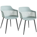 Set of 2 Dining Chair Modern Hollow Back Plastic Arm Chair w/ Metal Legs HW64140