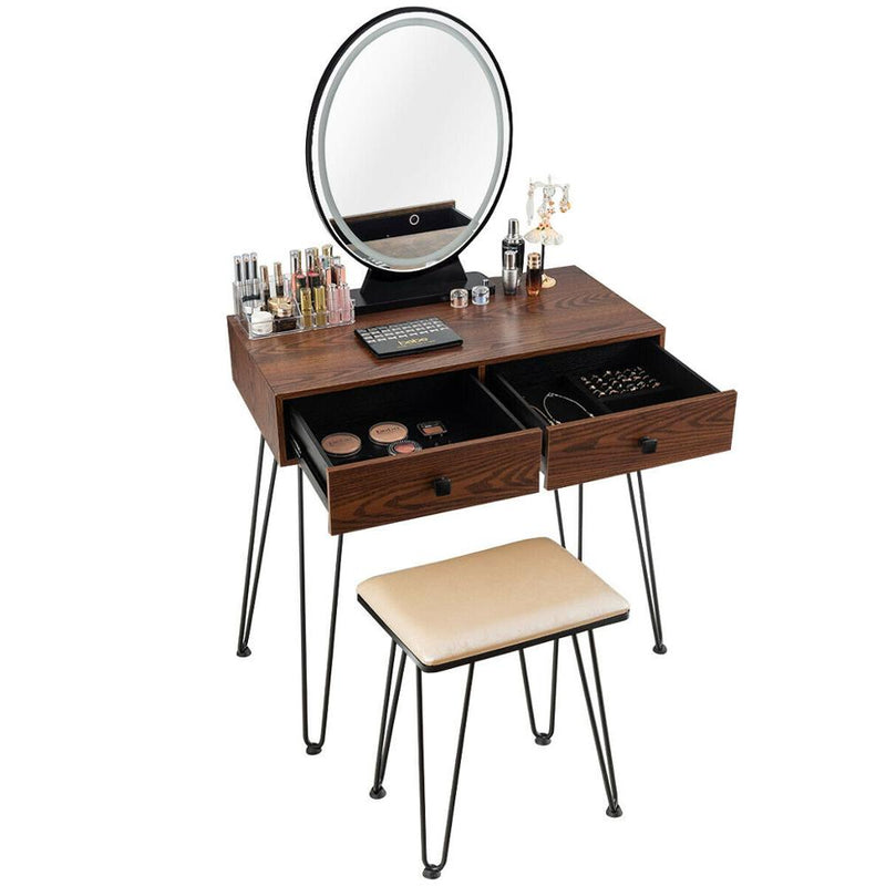 Makeup Dressing Table W/ 3 Lighting Modes Mirror Touch Switch HW66088CF
