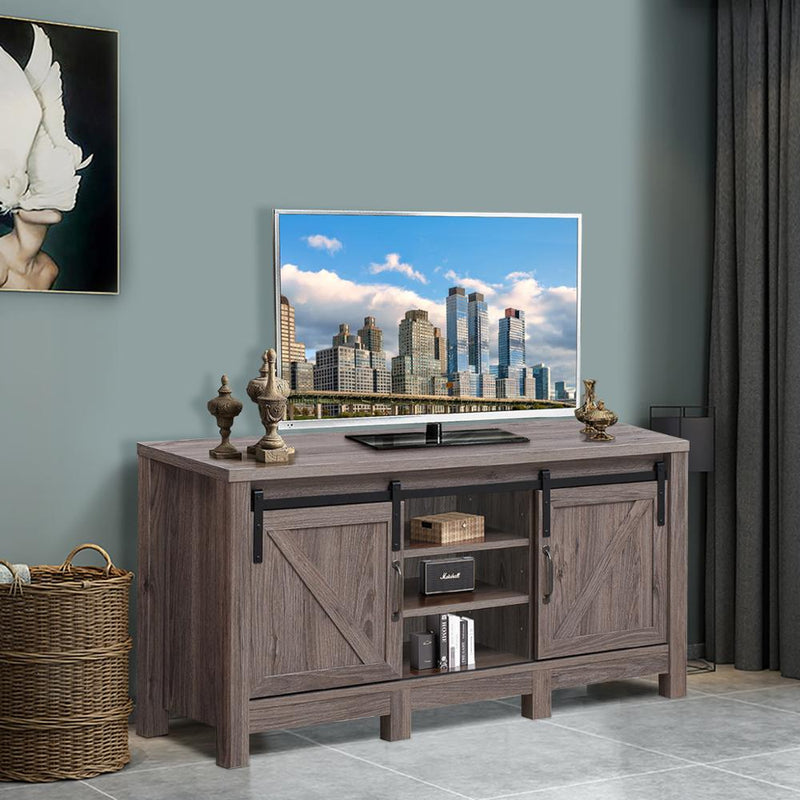 TV Stand Sliding Barn Door Entertainment Center for TV's up to 55" with Storage HW65216