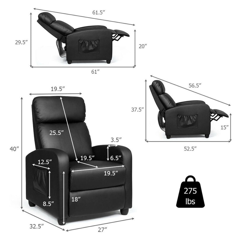 Massage Recliner Single Sofa Chair PU Leather Padded Seat w/ Footrest Black