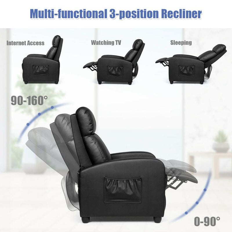 Massage Recliner Single Sofa Chair PU Leather Padded Seat w/ Footrest Black