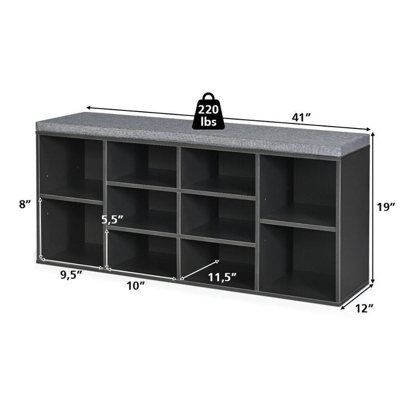 Entryway Padded Shoe Storage Bench 10-Cube Organizer Bench Adjustable HW63680