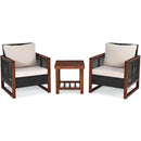 3PCS Patio Wicker Furniture Set Solid Wood Frame Cushion Sofa Square Table Shelf HW65227