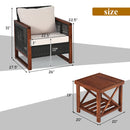 3PCS Patio Wicker Furniture Set Solid Wood Frame Cushion Sofa Square Table Shelf HW65227