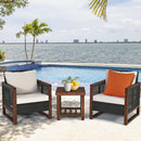 3PCS Patio Wicker Furniture Set Solid Wood Frame Cushion Sofa Square Table Shelf HW65227
