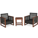 3PCS Patio Wicker Furniture Set Solid Wood Frame Cushion Sofa Square Table Shelf HW65227