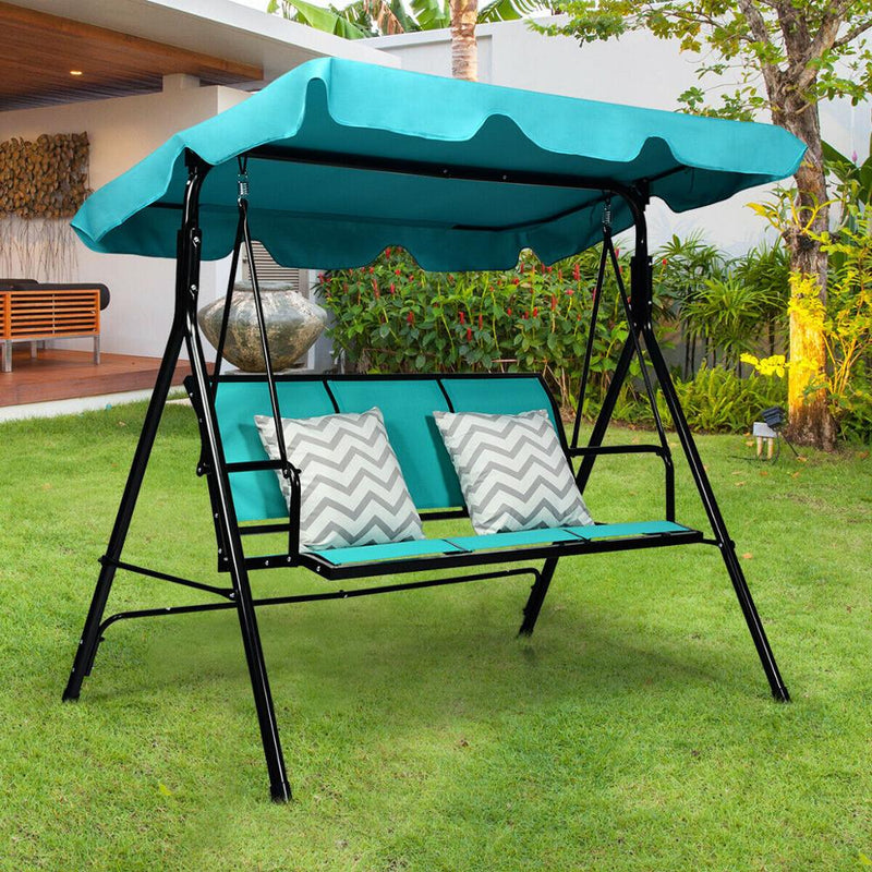 3 Person Patio Swing Outdoor Canopy Awning Yard Furniture Hammock Steel OP3192BL