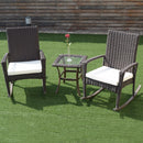 3 PCS Rattan Wicker Patio Furniture Set Coffee Table Rocking Chair Cushioned New Garden Set HW54922