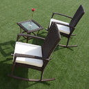 3 PCS Rattan Wicker Patio Furniture Set Coffee Table Rocking Chair Cushioned New Garden Set HW54922