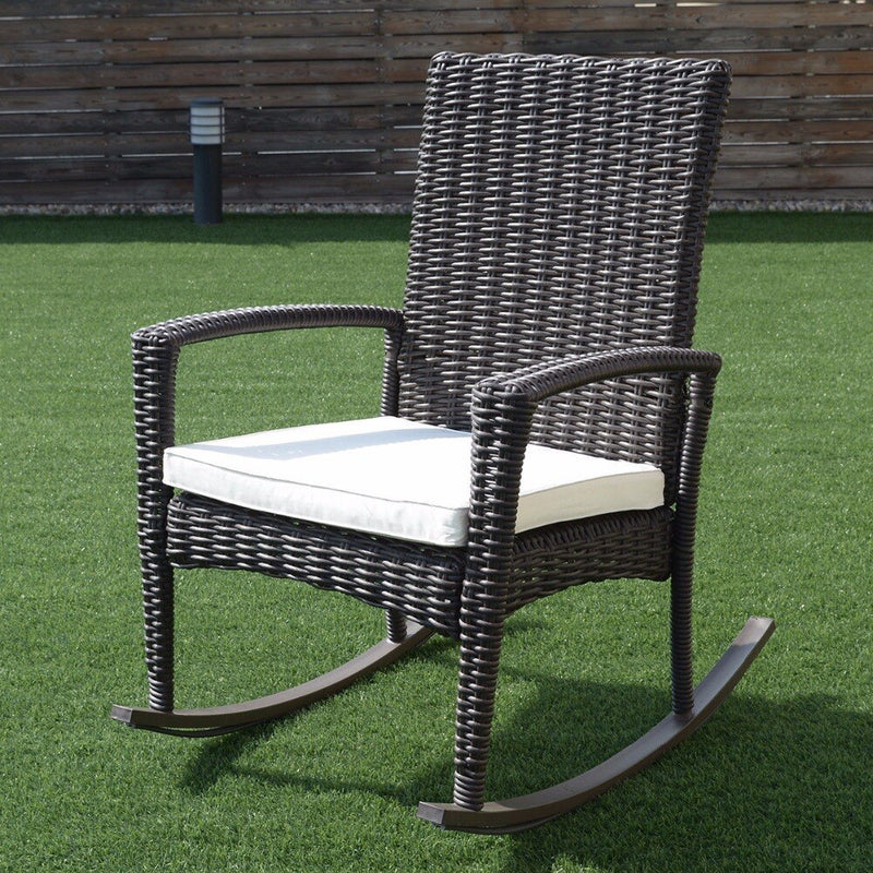 3 PCS Rattan Wicker Patio Furniture Set Coffee Table Rocking Chair Cushioned New Garden Set HW54922