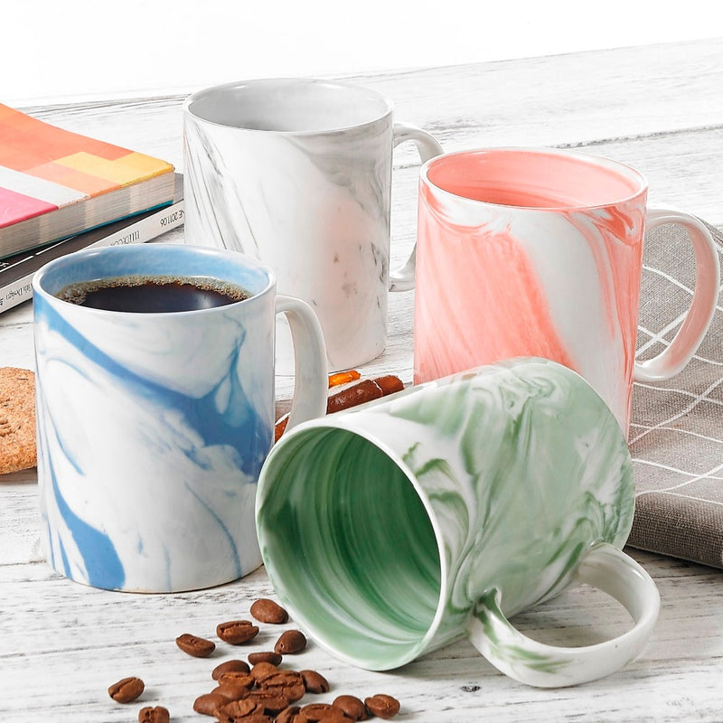4-Piece 4-Design 360ML Porcelain Coffee Water Cup Set with Handle