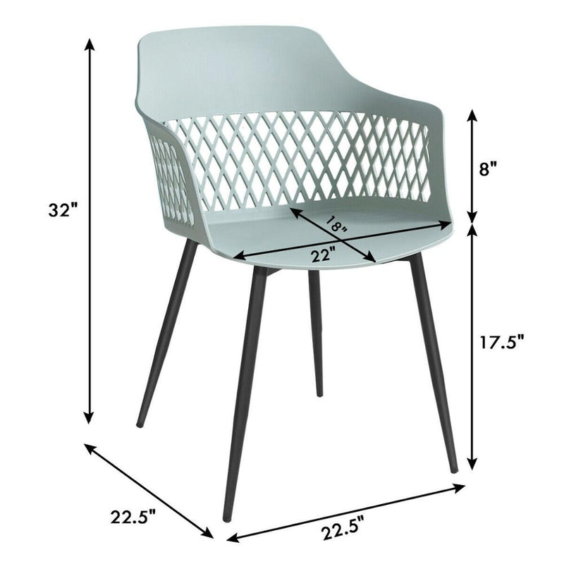 Set of 4 Dining Chair Modern Hollow Back Plastic Arm Chair w/ Metal Legs 2*HW64140
