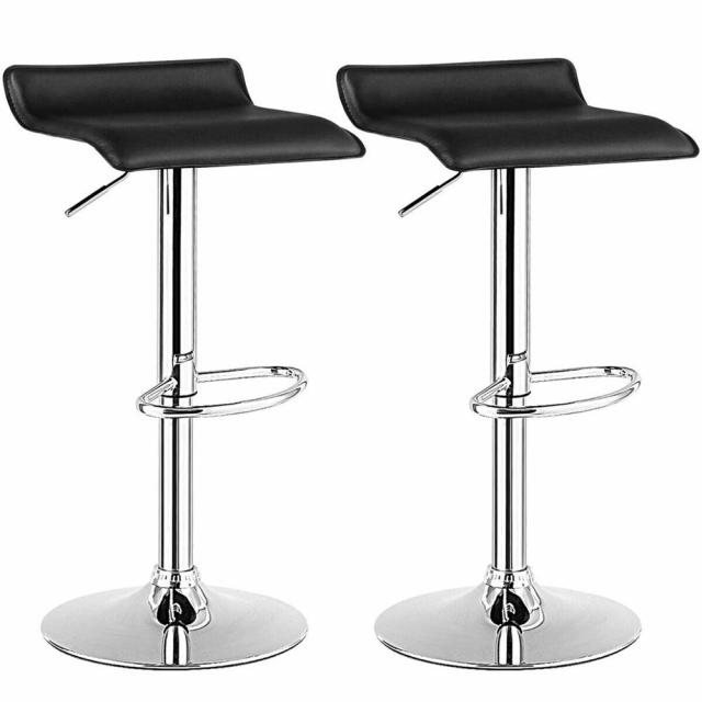 Set of 2 Swivel Bar Stool Adjustable PU Leather Backless Dining Chair HW66518