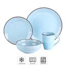 Oceano Blue 4-Piece Vintage Look Stoneware Ceramic Dinner Set