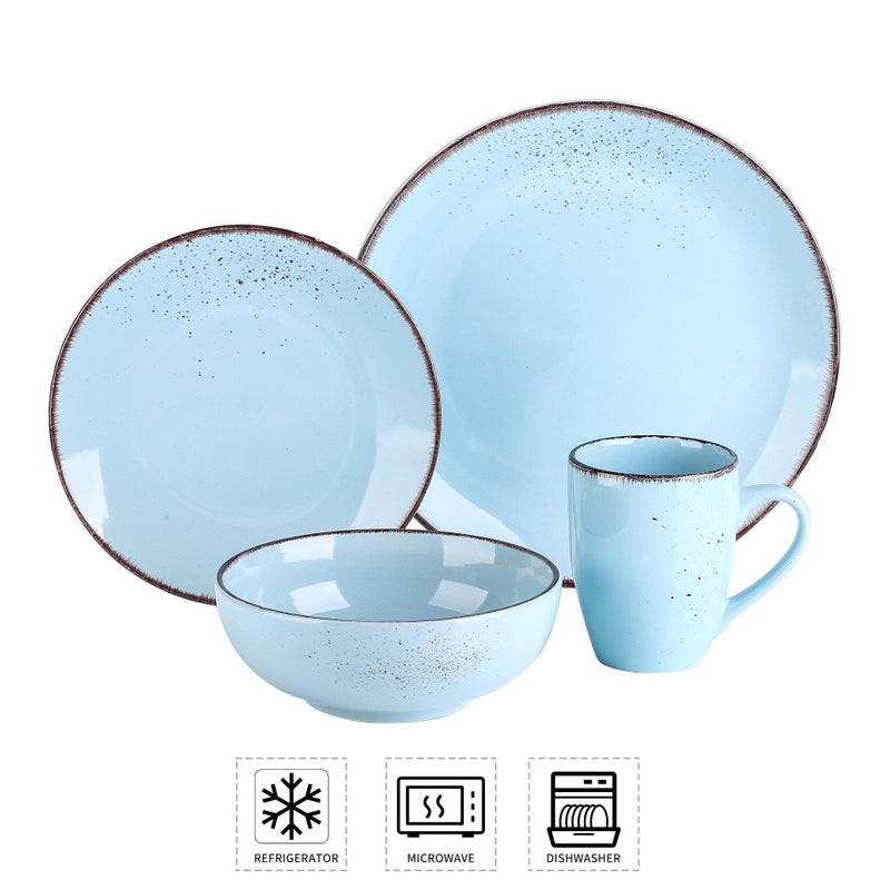 Oceano Blue 4-Piece Vintage Look Stoneware Ceramic Dinner Set