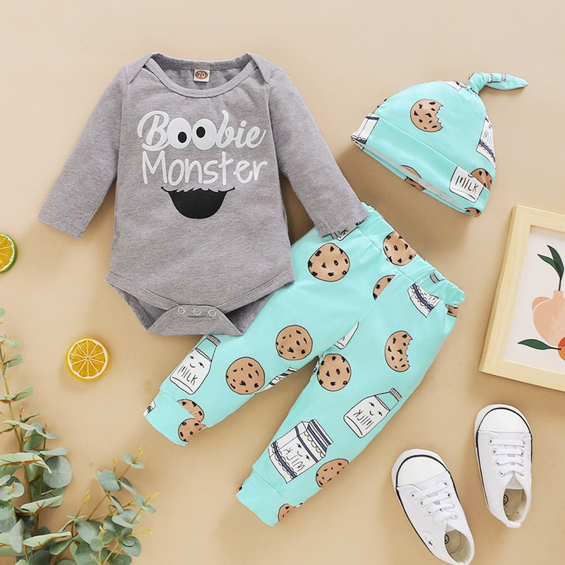 Newborn Baby Boys Girls Clothes Sets Winter Long Sleeve Bodysuits And Pants Hat Casual Infant Girls Outfits