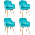 Set of 4 Mid-Back Accent Leisure Armchairs Velvet Fabric w/Solid Wood Leg HW66057