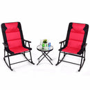 3 PCS Outdoor Folding Rocking Chair Table Set Bistro Sets Patio Furniture Red Outdoor Furniture OP3638