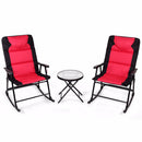 3 PCS Outdoor Folding Rocking Chair Table Set Bistro Sets Patio Furniture Red Outdoor Furniture OP3638
