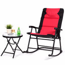 3 PCS Outdoor Folding Rocking Chair Table Set Bistro Sets Patio Furniture Red Outdoor Furniture OP3638
