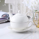4-Piece Tea for one Set Cream White Porcelain w/ Teapot Cup Saucer