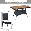 5 PCS Patio Rattan Dining Set Table w/Wood Top Cushioned Chars Garden Yard Deck HW64308+