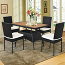 5 PCS Patio Rattan Dining Set Table w/Wood Top Cushioned Chars Garden Yard Deck HW64308+