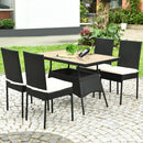 5 PCS Patio Rattan Dining Set Table w/Wood Top Cushioned Chars Garden Yard Deck HW64308+
