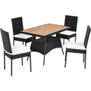 5 PCS Patio Rattan Dining Set Table w/Wood Top Cushioned Chars Garden Yard Deck HW64308+