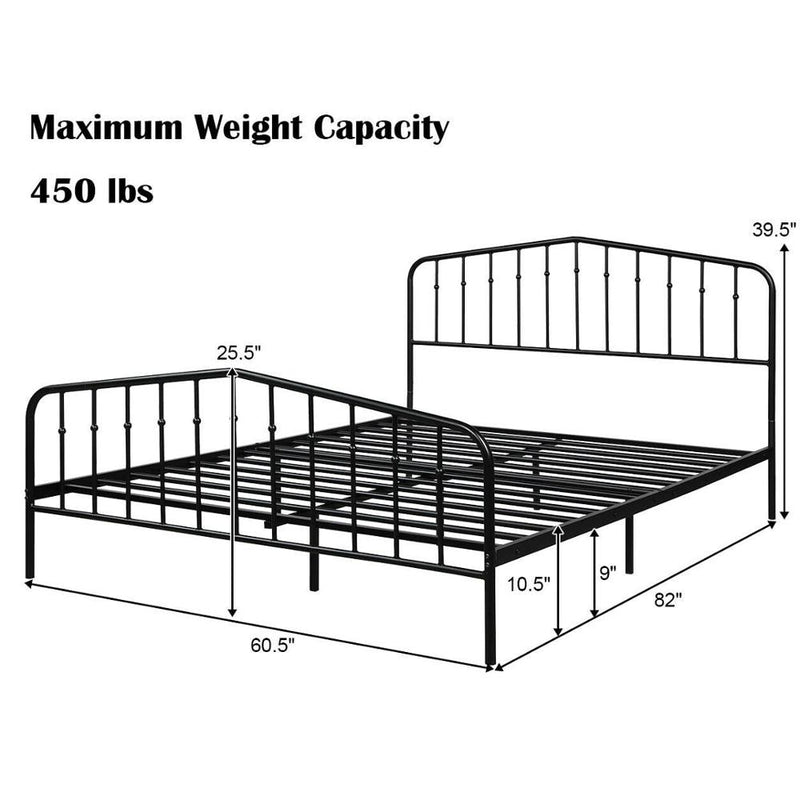 Queen Size Metal Bed Frame Steel Slat Platform Headboard Footboard Bedroom HW63428