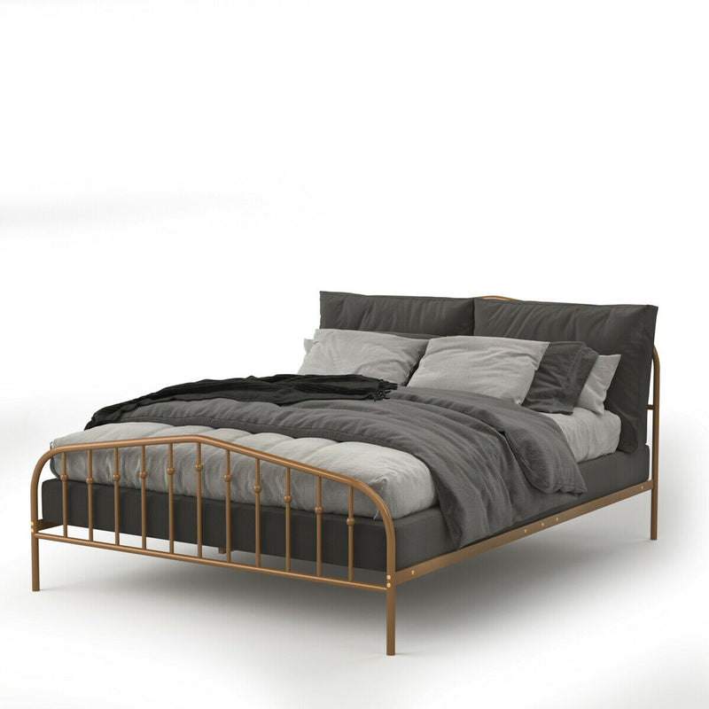 Queen Size Metal Bed Frame Steel Slat Platform Headboard Footboard Bedroom HW63428