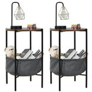 Set of 2 Industrial Round End Side Table Sofa Coffee Table w/ Storage Basket & Metal Frame
