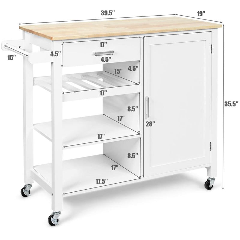 4-Tier Wood Kitchen Island Trolley Cart Storage Cabinet w/ Wine Rack & Drawer HW66112