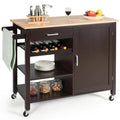 4-Tier Wood Kitchen Island Trolley Cart Storage Cabinet w/ Wine Rack & Drawer HW66112