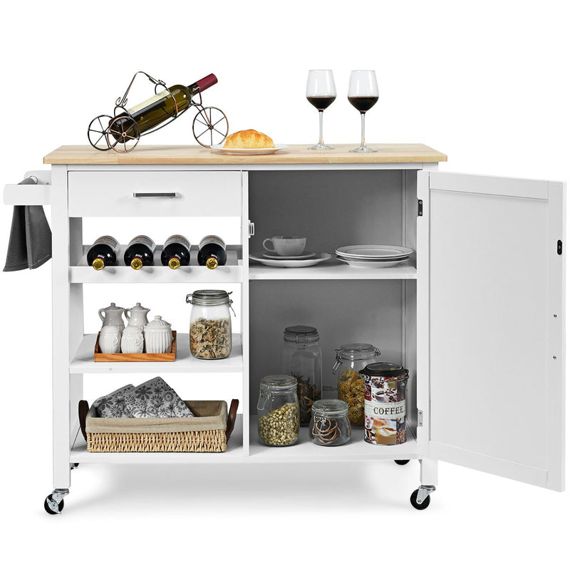 4-Tier Wood Kitchen Island Trolley Cart Storage Cabinet w/ Wine Rack & Drawer HW66112