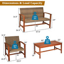 4PCS Outdoor Patio Rattan Furniture Set Acacia Wood Frame Sofa Loveseat Garden