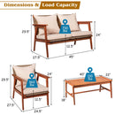 4PCS Patio Rattan Furniture Set Acacia Wood Frame Cushioned Sofa Chair Garden HW66517+