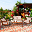 4PCS Patio Rattan Furniture Set Acacia Wood Frame Cushioned Sofa Chair Garden HW66517+