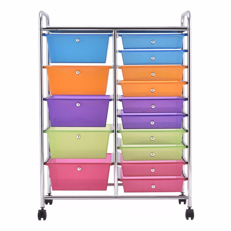 15 Drawer Rolling Storage Cart Tools Scrapbook Paper Office School Organizer