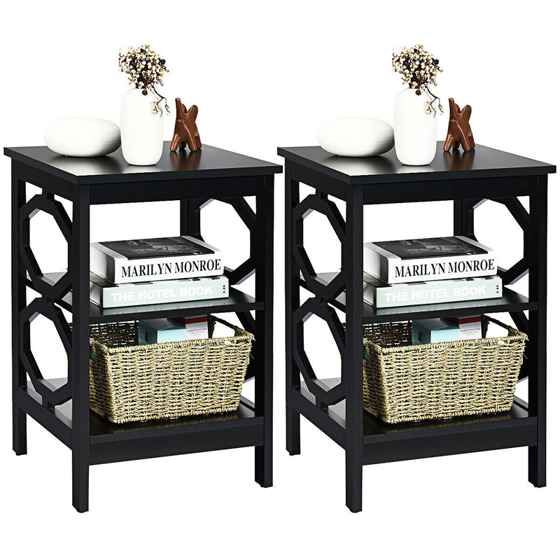 2PCS 3-tier Nightstand Sofa Side End Accent Table Storage Display Shelf 2*