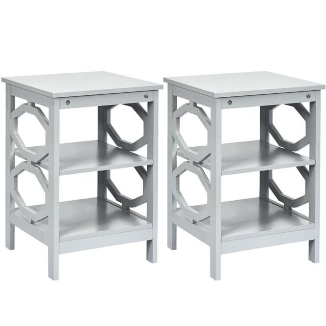 2PCS 3-tier Nightstand Sofa Side End Accent Table Storage Display Shelf 2*