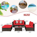 5PCS Outdoor Patio Rattan Furniture Set Sectional Conversation W/Red Cushions HW63849RE+