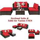 5PCS Outdoor Patio Rattan Furniture Set Sectional Conversation W/Red Cushions HW63849RE+