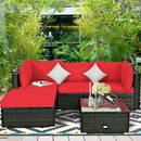 5PCS Outdoor Patio Rattan Furniture Set Sectional Conversation W/Red Cushions HW63849RE+