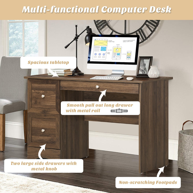 Computer Desk Home Office Study Table Spacious Workstation w/ 3 Drawers HW65142