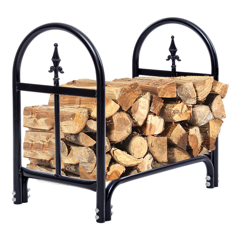 2 Feet Outdoor Heavy Duty Steel Firewood Log Rack Wood Storage Holder Black