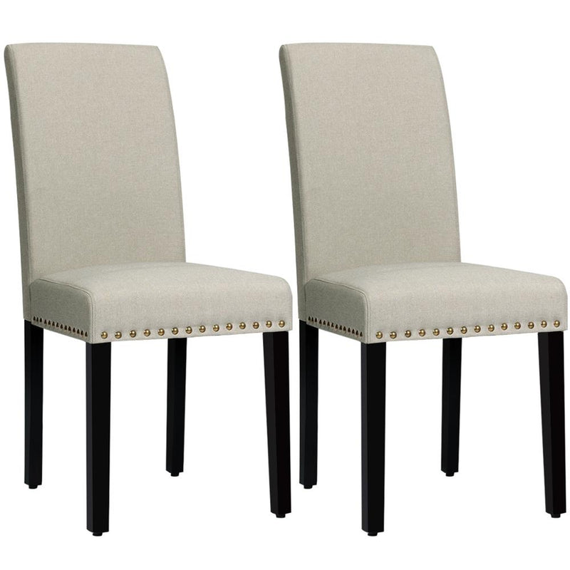 Set of 2 Fabric Dining Chairs Upholstered w/ Nailhead Trim and Wood Legs