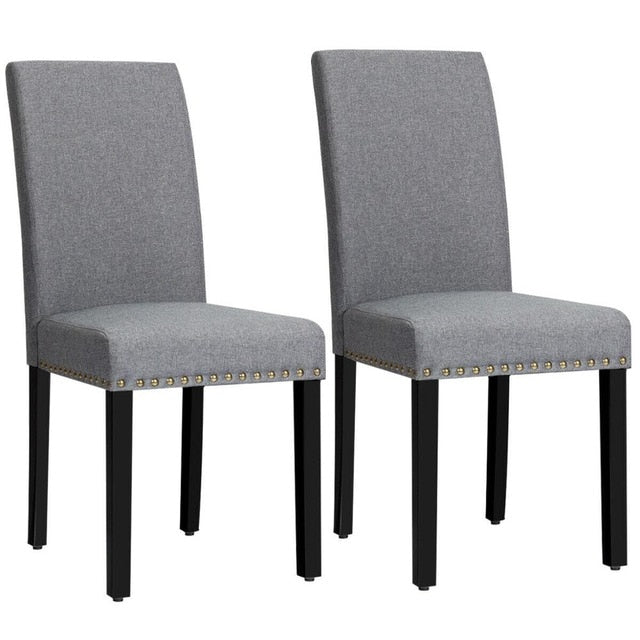 Set of 2 Fabric Dining Chairs Upholstered w/ Nailhead Trim and Wood Legs